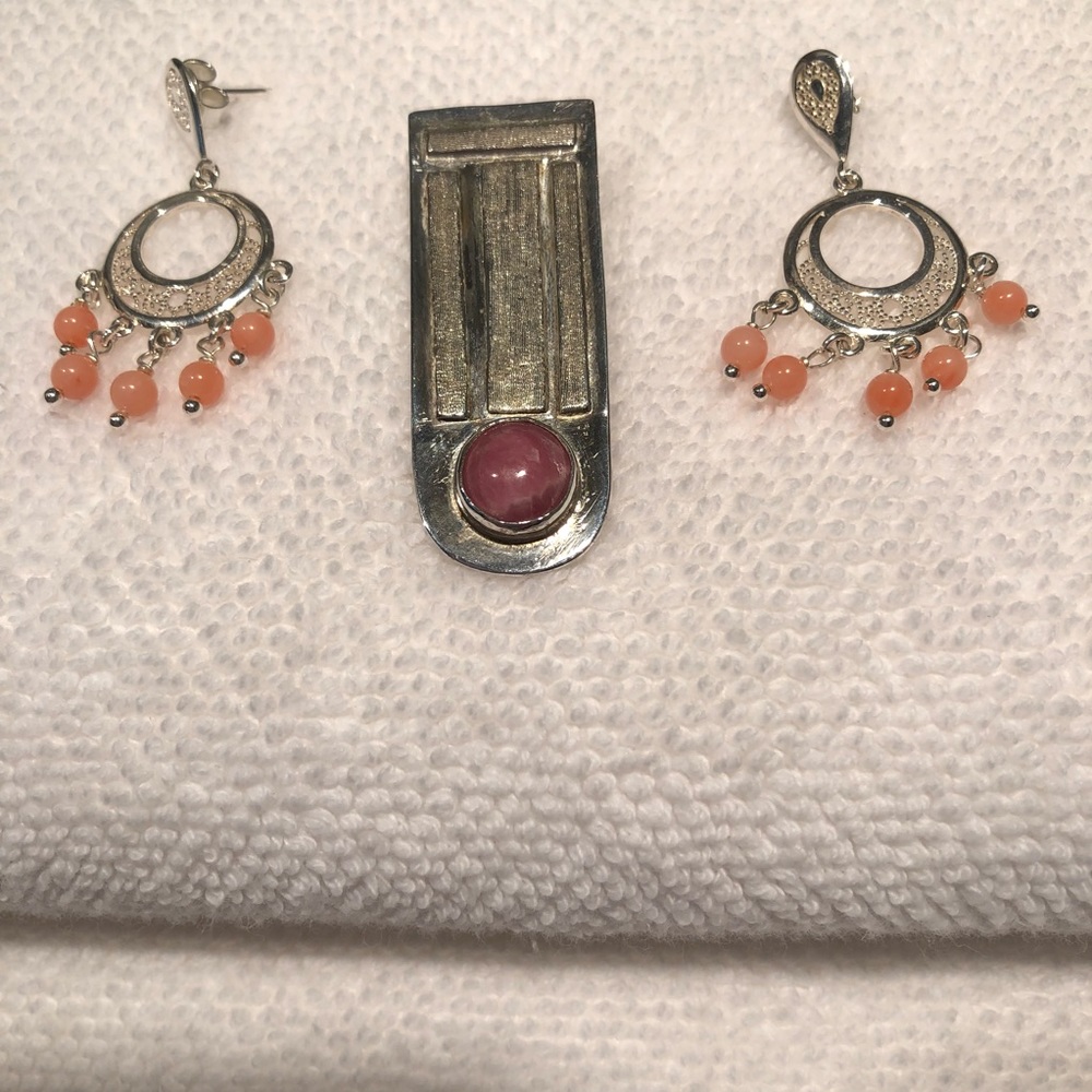 Silver Slide Pendant with Earrings